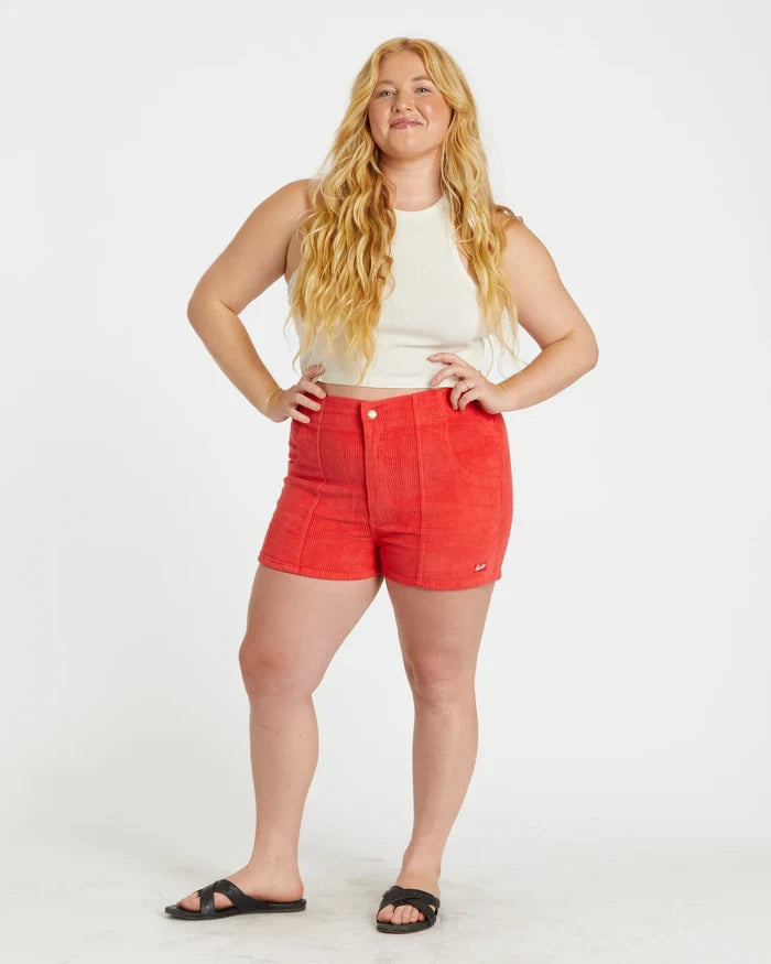 Women's Corduroy Solid Short Red