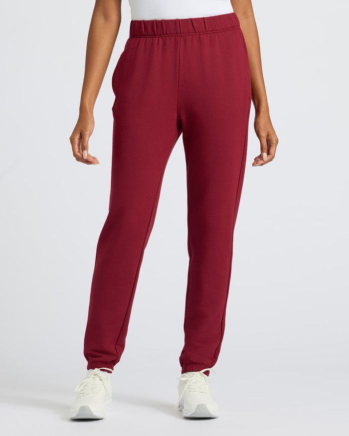 Womens Dark Maroon Slouch Pullover Crew & Relaxed Jogger, elastic cuffs, tapered fit.