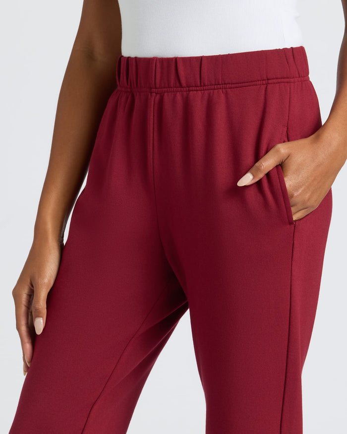 Womens Dark Maroon Slouch Pullover Crew & Relaxed Jogger shown.