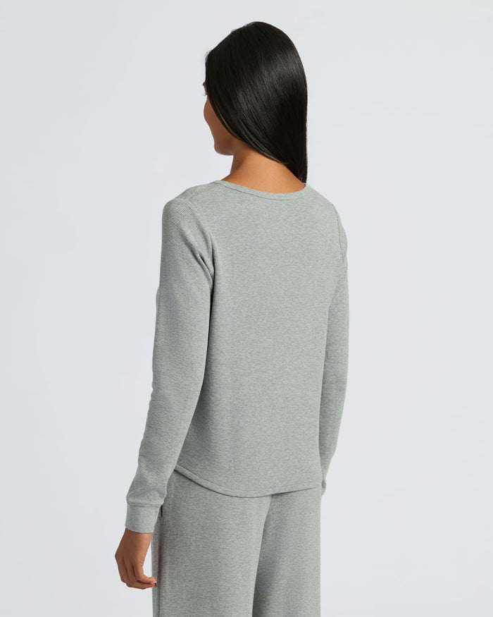 Womens Heather Gray Waffle Long Sleeve Henley & Waffle Leg Pant 2-Pack.