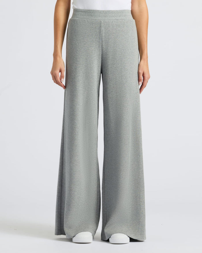 Womens Heather Gray Waffle Long Sleeve Henley & Waffle Leg Pant 2-Pack worn.