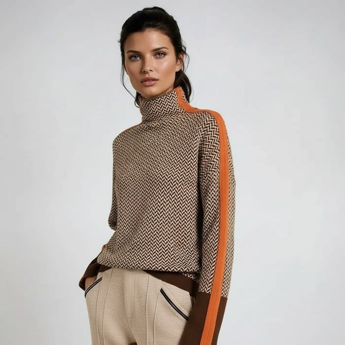 Women's Striped Turtleneck Sweater in Orange or Green