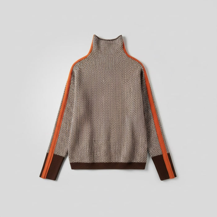 Women's Striped Turtleneck Sweater in Orange or Green