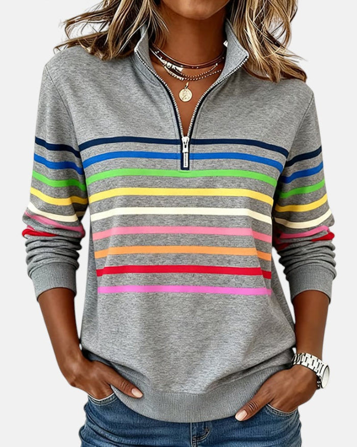 Women's Striped Zip Sweatshirt in Six Colors