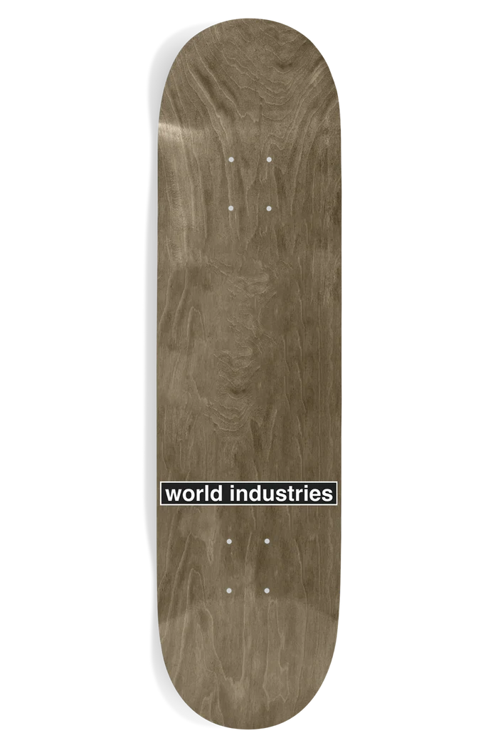 World Industries 8.5 skateboard deck top view
