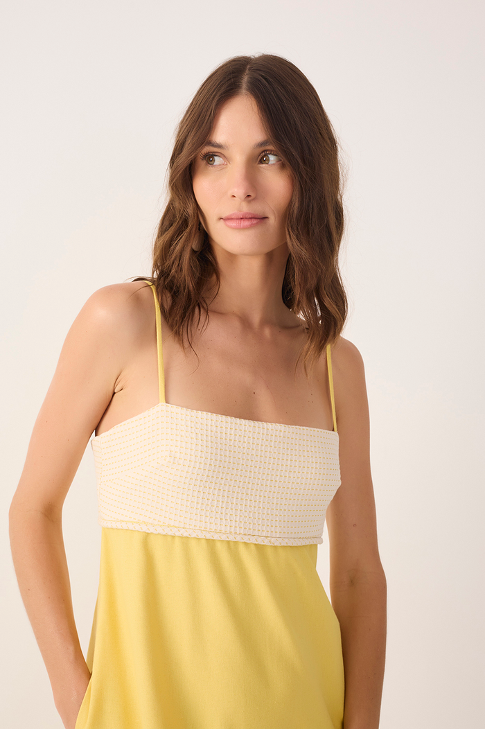 Yellow Embroidered Smocked Midi Dress_4