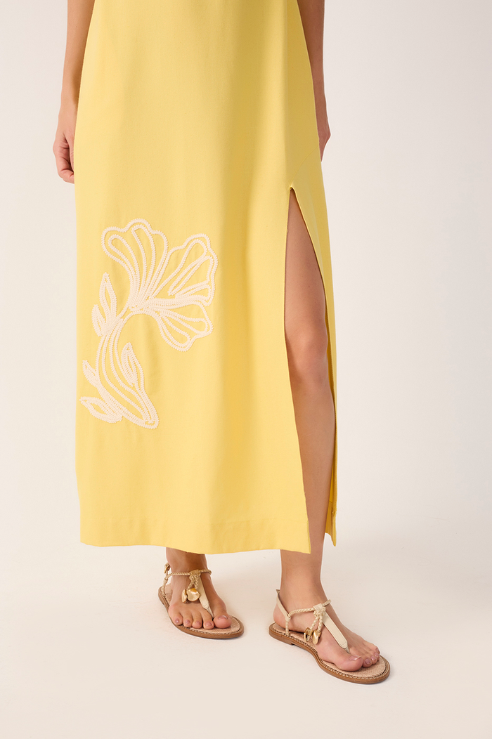 Yellow Embroidered Smocked Midi Dress_5